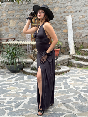 TANDUL Women Elegant Black Long Dress