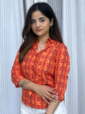 TANDUL Women Striking Orange Shirt