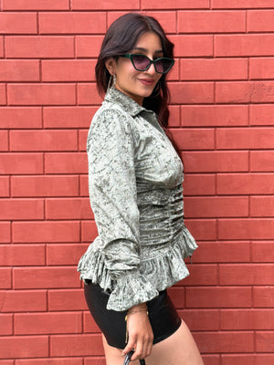 TANDUL Women Exquisite Green Velvet Top
