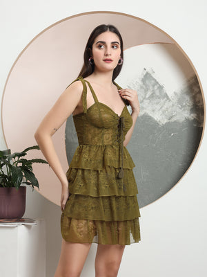 TANDUL Women Elegant Green  Ruffled Dress