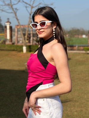 TANDUL Women Chic Pink and Black Top