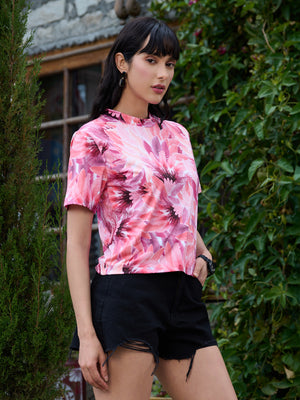 TANDUL Women Pink Feathers Printed  T-shirt