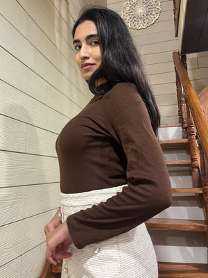 TANDUL Women Solid High Neck Brown Sweater