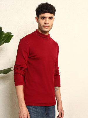 TANDUL  Men Solid Turtle Neck Maroon Sweater