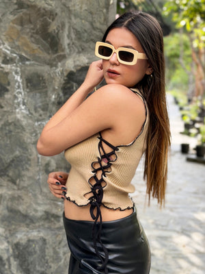 TANDUL Women Chic Beige Knitted Top