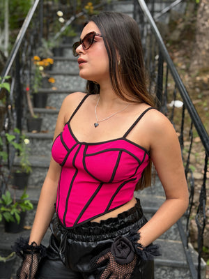 TANDUL Women Stunning Fuchsia Pink Corset Top