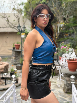 TANDUL Casual Sleeveless Solid Women Royal Blue Top
