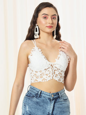 TANDUL  Casual Sleeveless Solid Women White Top