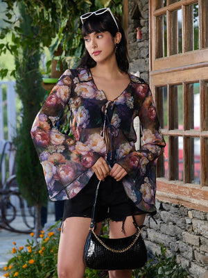 TANDUL Floral Printed Georgette Full Sleeve Top