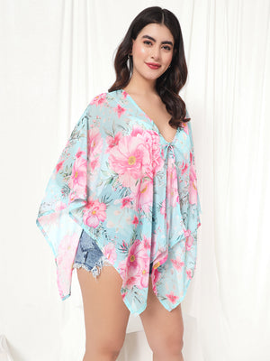 TANDUL  Women Kimono Style 3/4th Sleeve Light Blue Shrug