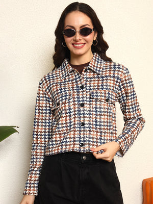 TANDUL Women Houndstooth Fleece Jacket