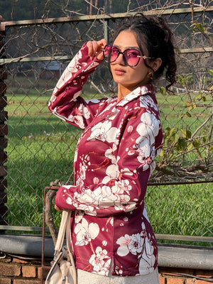 TANDUL Women Maroon Floral Printed Blazer