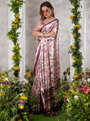 ELTIRE  Floral Print Bollywood Satin Saree  (Multicolor)