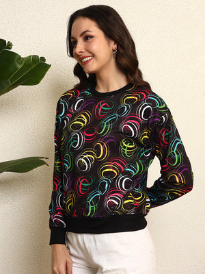 TANDUL Women Printed Black Sweatshirt