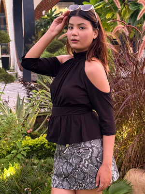 TANDUL Women Black Cold Shoulder Top