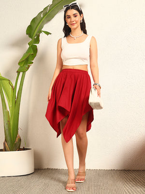 TANDUL  Women Solid Flared Maroon Skirt