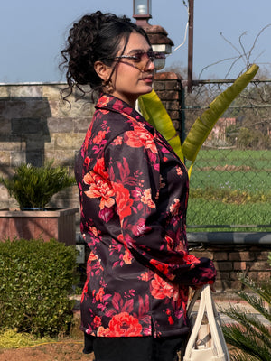 TANDUL Women Black Floral Printed Blazer