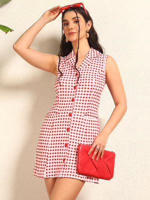 TANDUL Women Charming Red and White Checkered Dress