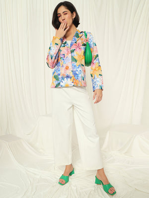 TANDUL  Fleece Floral Print Coat For Women