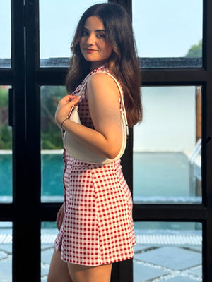 TANDUL Women Charming Red and White Checkered Dress