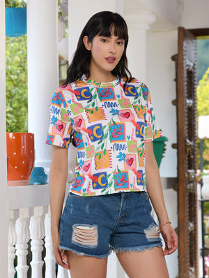 TANDUL Women Multicolor Printed T-shirt