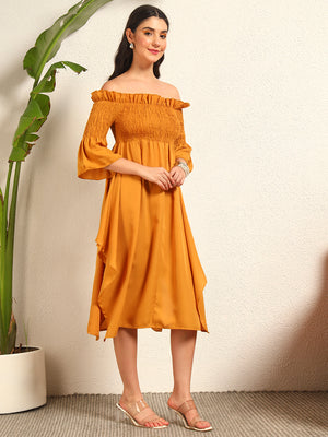 TANDUL  Women Gathered Yellow Dress