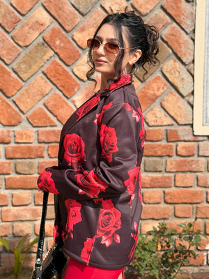 TANDUL Women Stunning Rose Printed Blazer