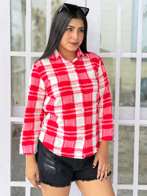 TANDUL Women Pink and white Plaid Shirt
