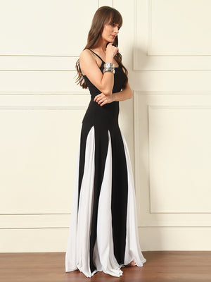 TANDUL Women Black and White Long Dress