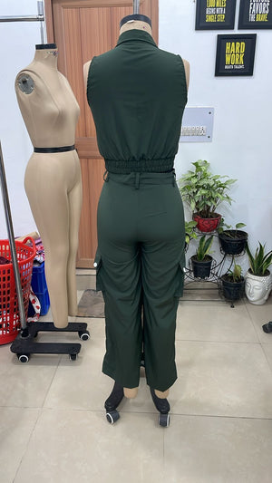 TANDUL Women Olive Green Utility Cargo Co-ord Set