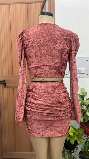 TANDUL Women Velvet Ruched Co-ord Set