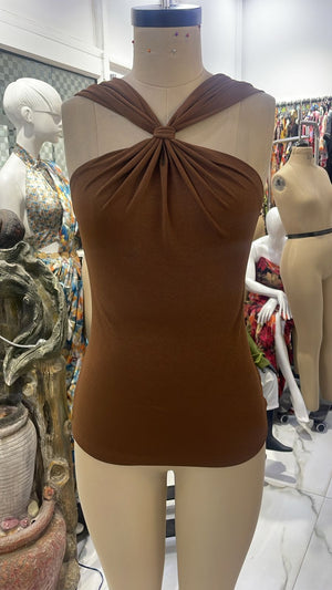 TANDUL Women Stunning Brown Stylish Neck Top