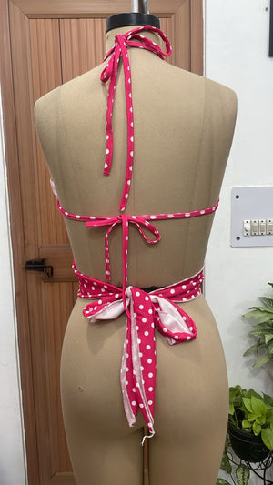 TANDUL Women Hot Pink Polka Dot Butterfly Crop Top