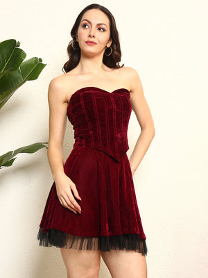 TANDUL Women Elegant Maroon Color Velvet Co-ord Set