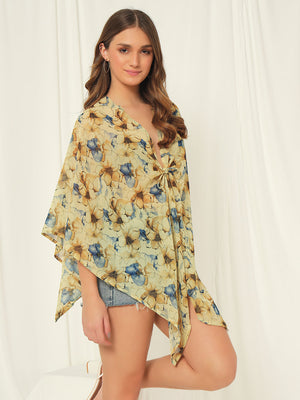 TANDUL  Women Kimono Style 3/4th Sleeve Yellow Shrug
