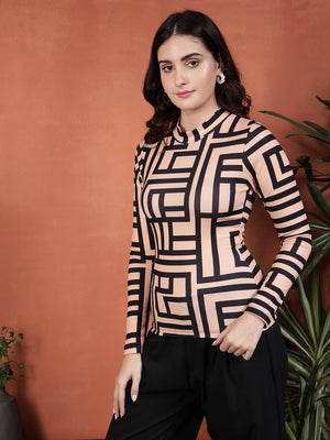 TANDUL Casual Regular Sleeves Printed Women Beige Top