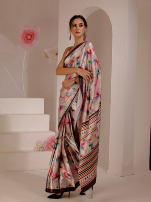 ELTIRE Exquisite Printed Bollywood Style Satin Saree