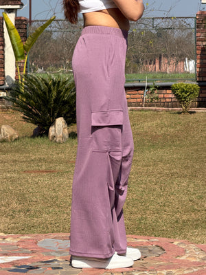 TANDUL Women Baggy Fit Purple Rib Trousers