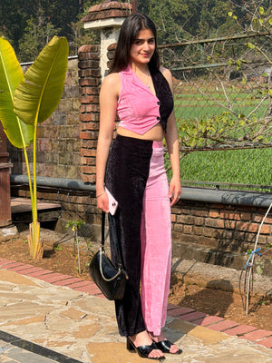 TANDUL Women Pink and Black Velvet Co-ord Set