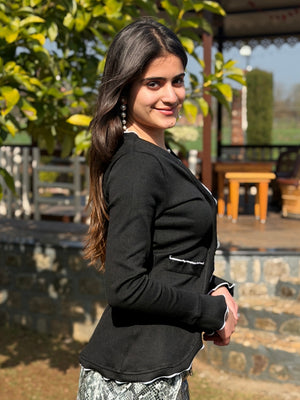 TANDUL Women Black Rib Full Sleeve Top