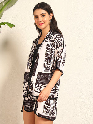 TANDUL Women Stylish Black and Beige Printed co-ord set