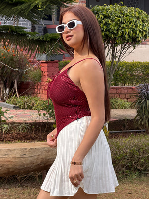 TANDUL Women Dazzling Maroon Sequin Top