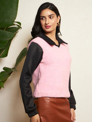 TANDUL Women Pink Fur Sweatshirt