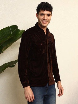 TANDUL Men's Brown Velvet Shirt