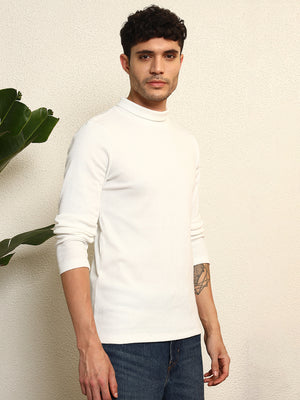 TANDUL  Men Solid Turtle Neck White Sweater