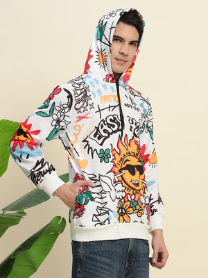 TANDUL Stylish Printed White Men's Hoodie