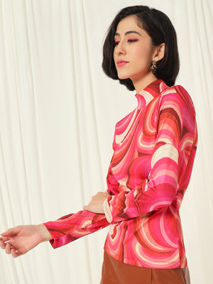 TANDUL  Women Printed High Neck Pink Sweater