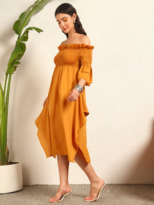 TANDUL  Women Gathered Yellow Dress