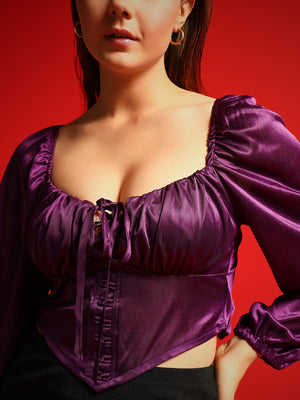 TANDUL  Casual Balloon Sleeve Self Design Women Purple Top