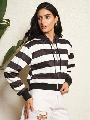 TANDUL Women Chic Black and White Striped Jacket